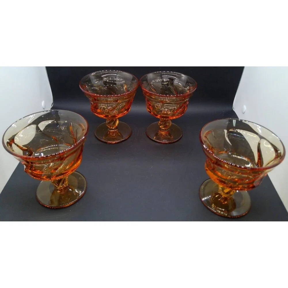 Vintage Fostoria Jamestown Swirl Amber Sherbet Or Champagne Glasses Set Of 4 A